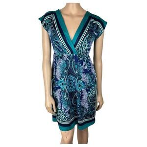 Maurices Blue Paisley V Neck Dress With Pockets. Womens. Sz S